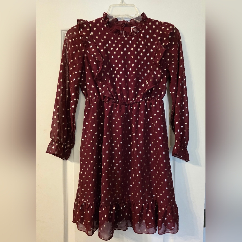Charming Maroon Dress with White Dots